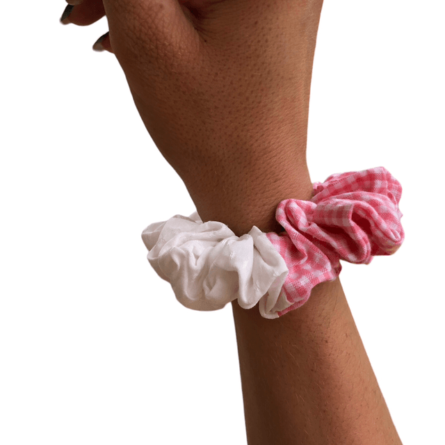 Scrunchie blanc et rose vichy M