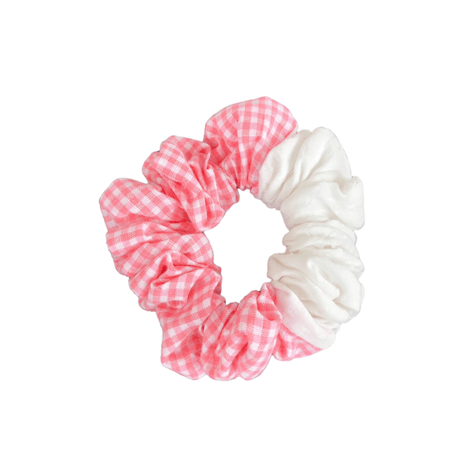 Scrunchie blanc et rose vichy M